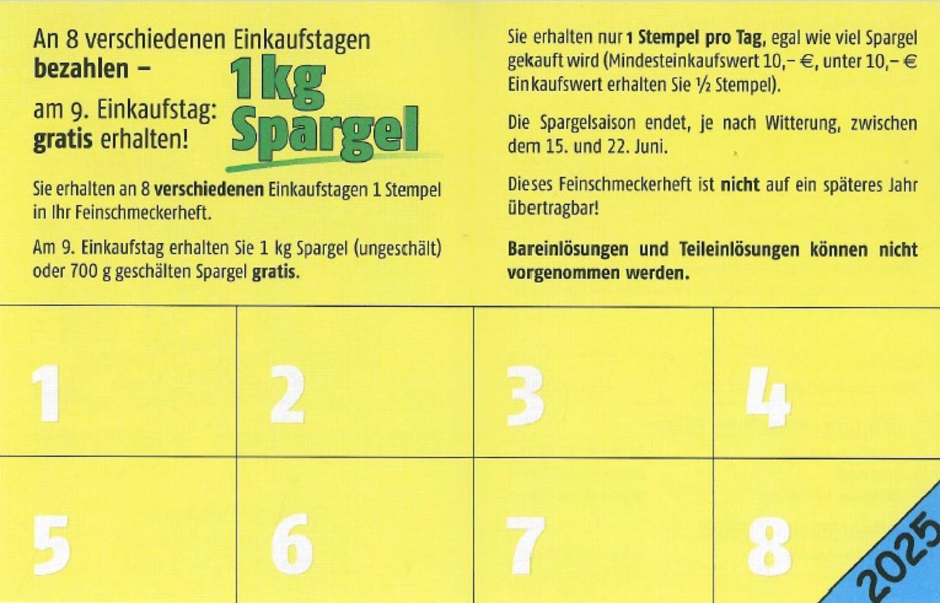 Das Feinschmeckerheft 2025 aufgeschlagen, mit den Feldern für die Stempel